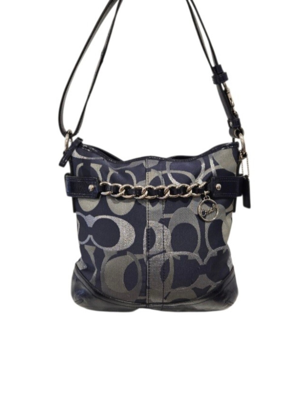 Coach Optic Navy Metallic Signature Shoulder Bag/Crossbody
